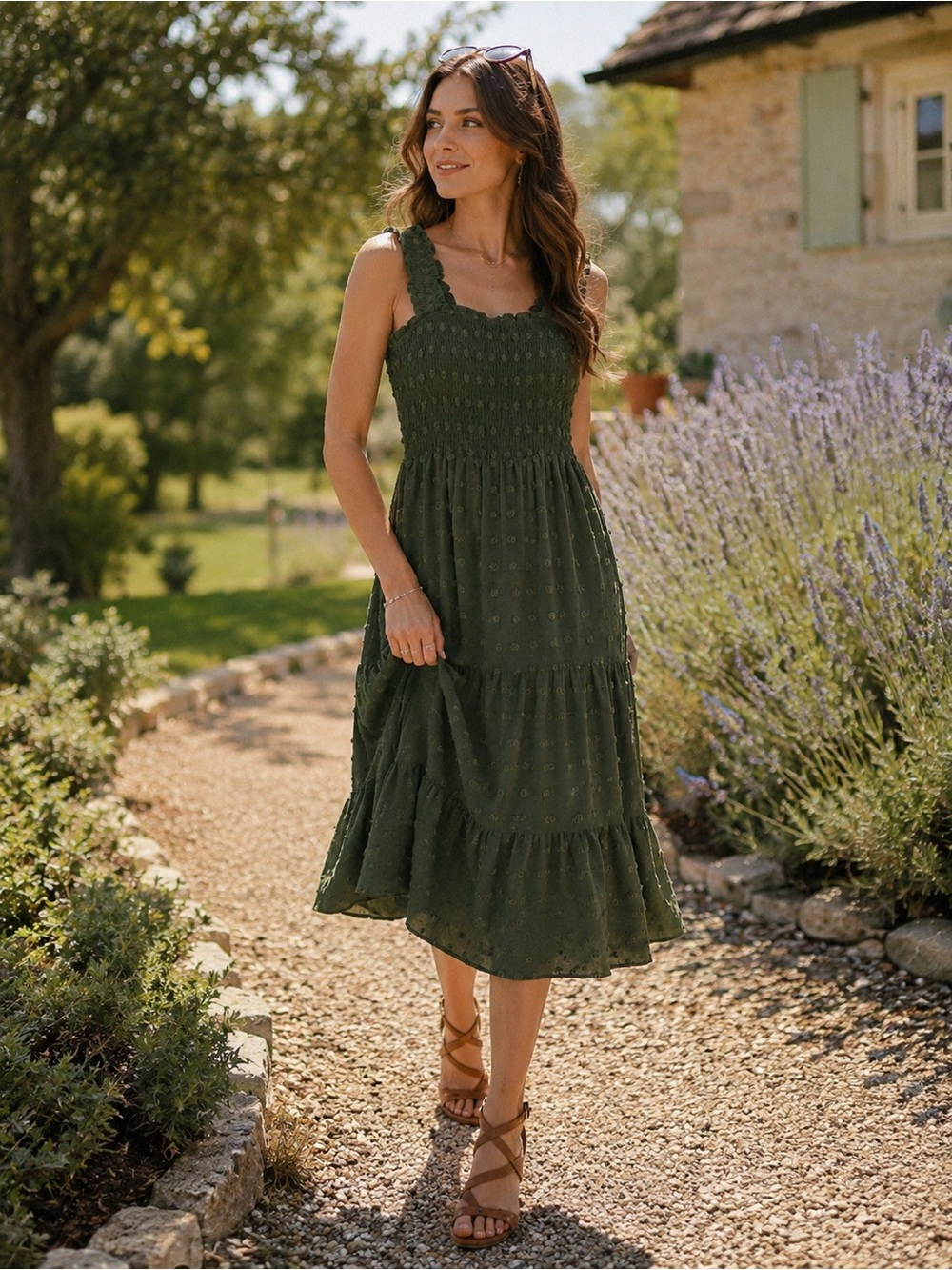 Olive Green Maxi Dress with Ruffles